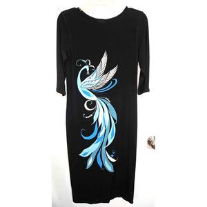 EVA VARRO Designer Handcrafted in USA Short sleeve Dress with Peacock Med NWOT